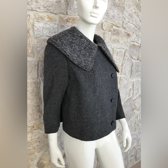 Wonderful Vintage 1960s Italian Wool Coat Jacket Textured Exaggerated Collar - Picture 2 of 15